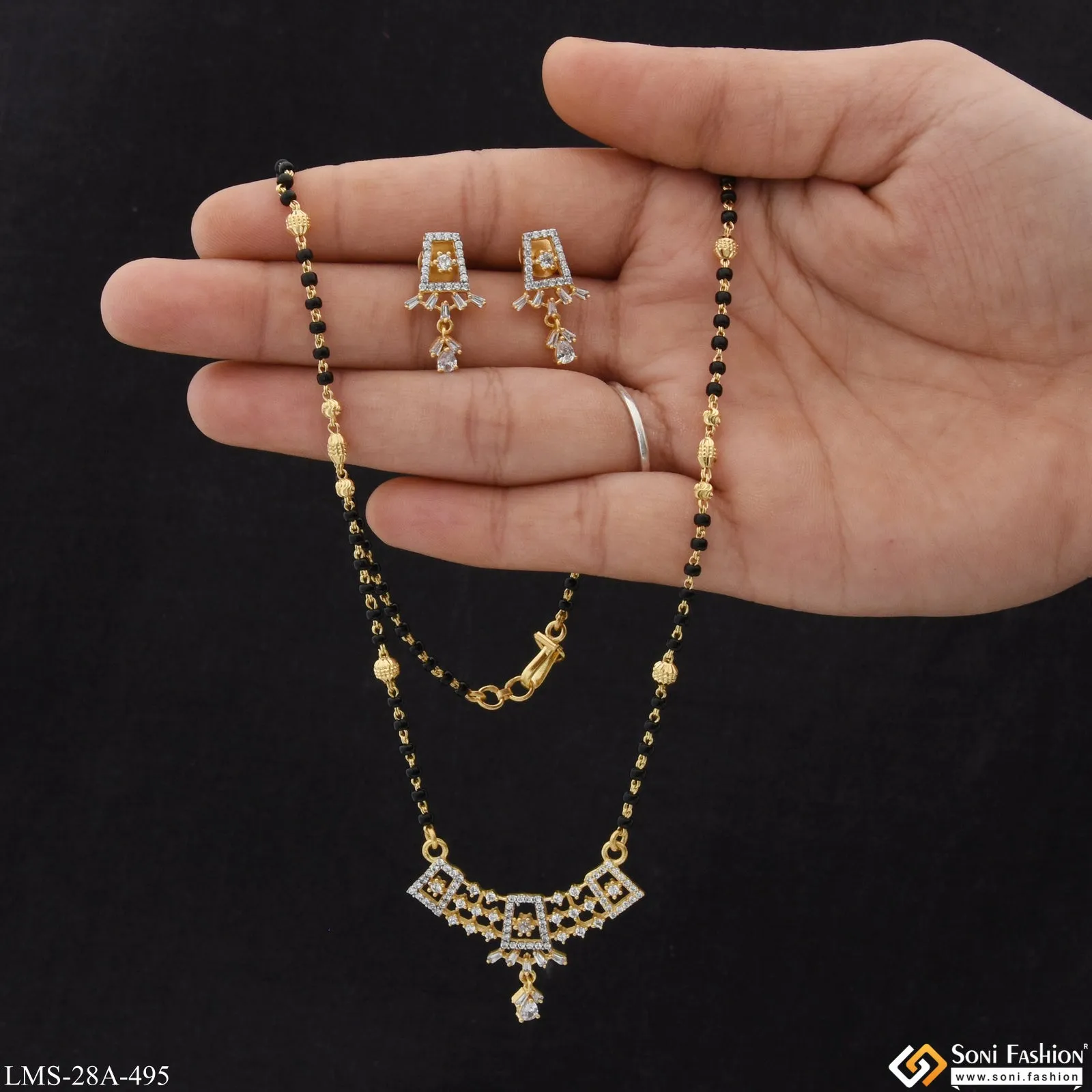 1 Gram Gold Plated Artisanal Design Mangalsutra Set for Women - Style A495