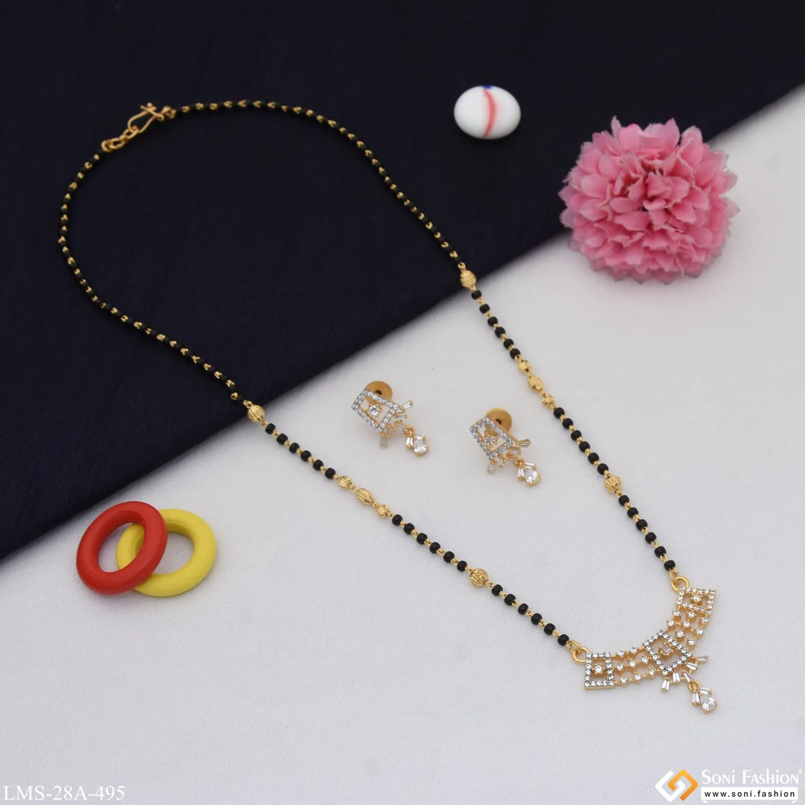 1 Gram Gold Plated Artisanal Design Mangalsutra Set for Women - Style A495