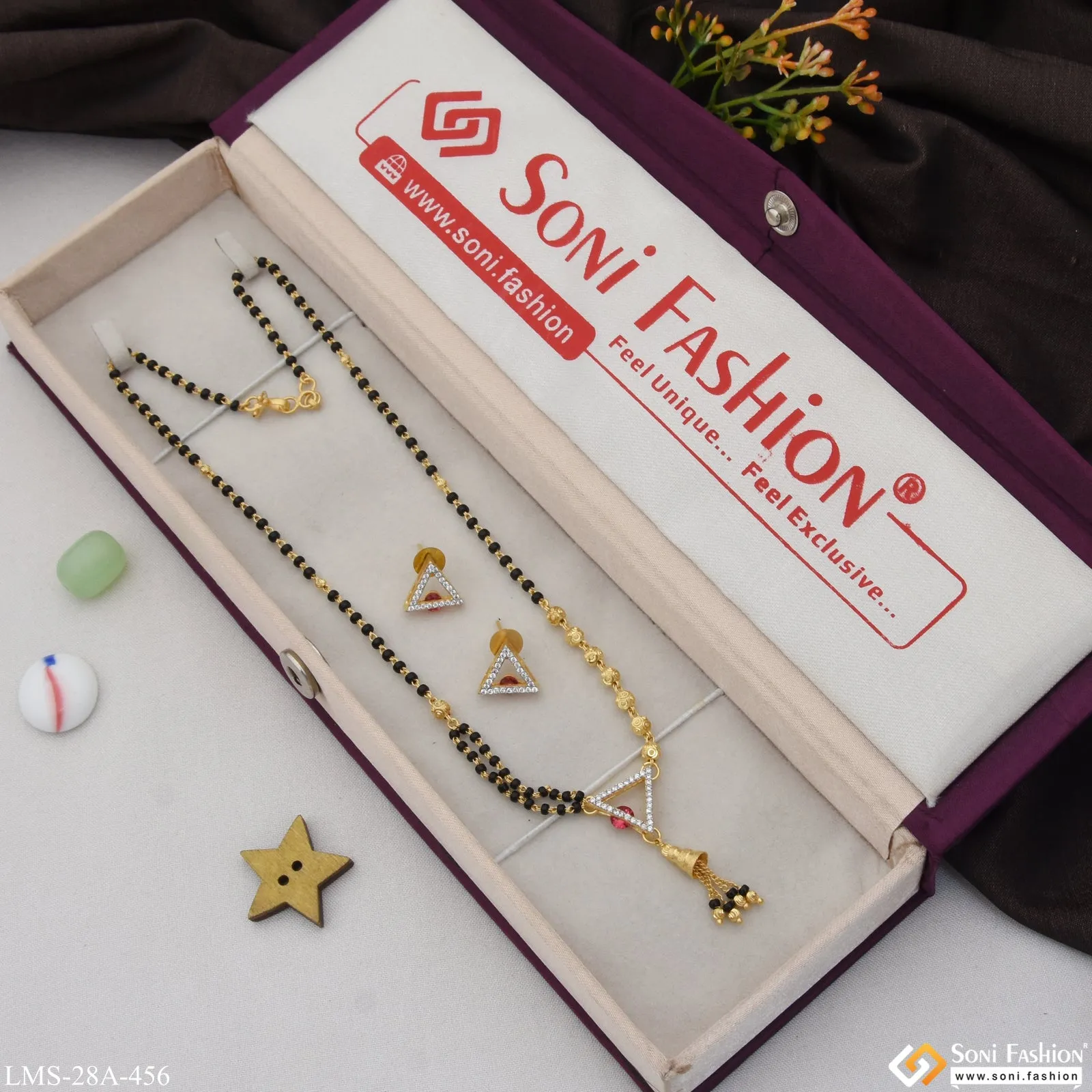 1 Gram Gold Plated Decorative Design Mangalsutra Set for Women - Style A456