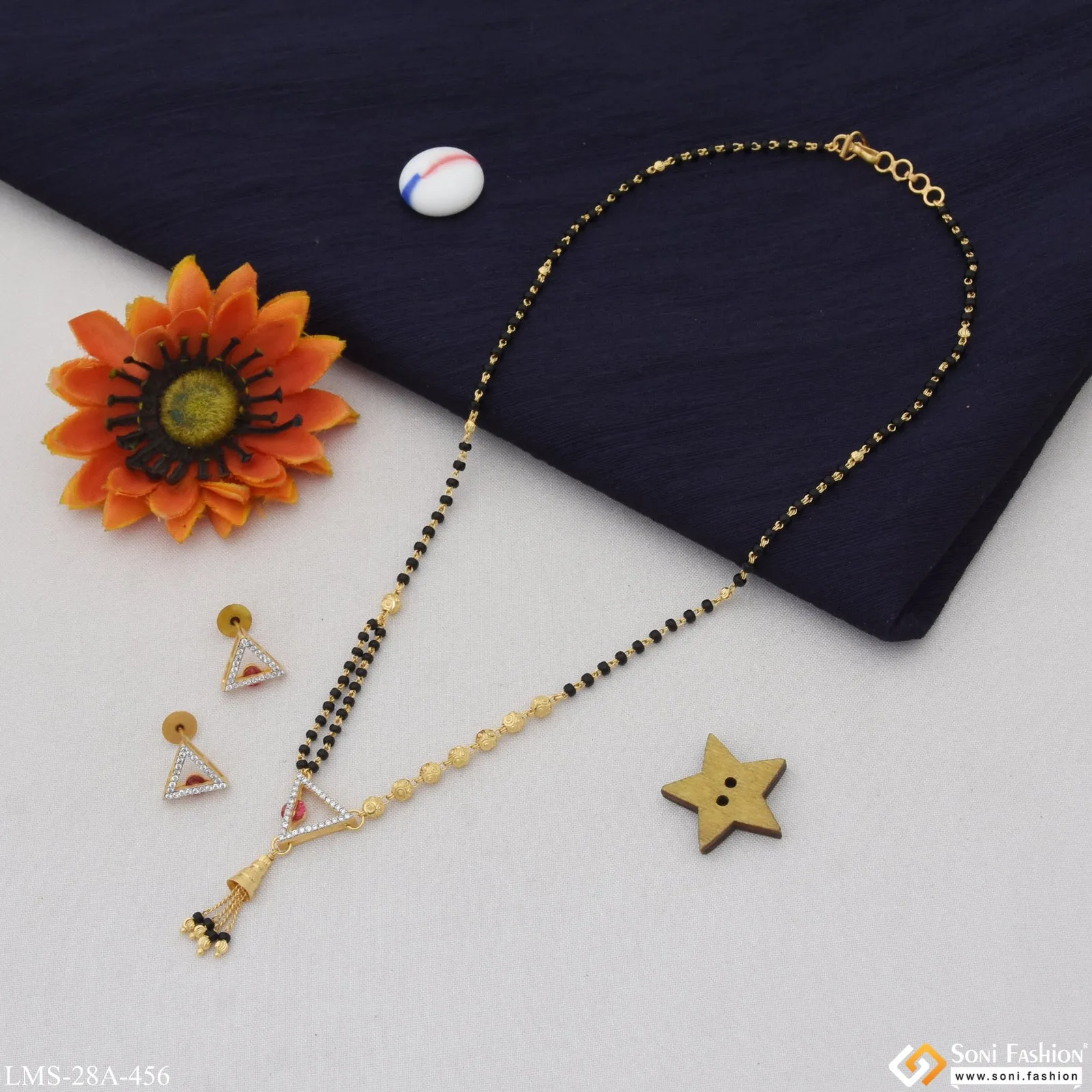 1 Gram Gold Plated Decorative Design Mangalsutra Set for Women - Style A456