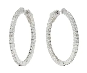 1.48 CTW Diamond 14 Karat White Gold Inside Outside 30 MM Hoop Earrings