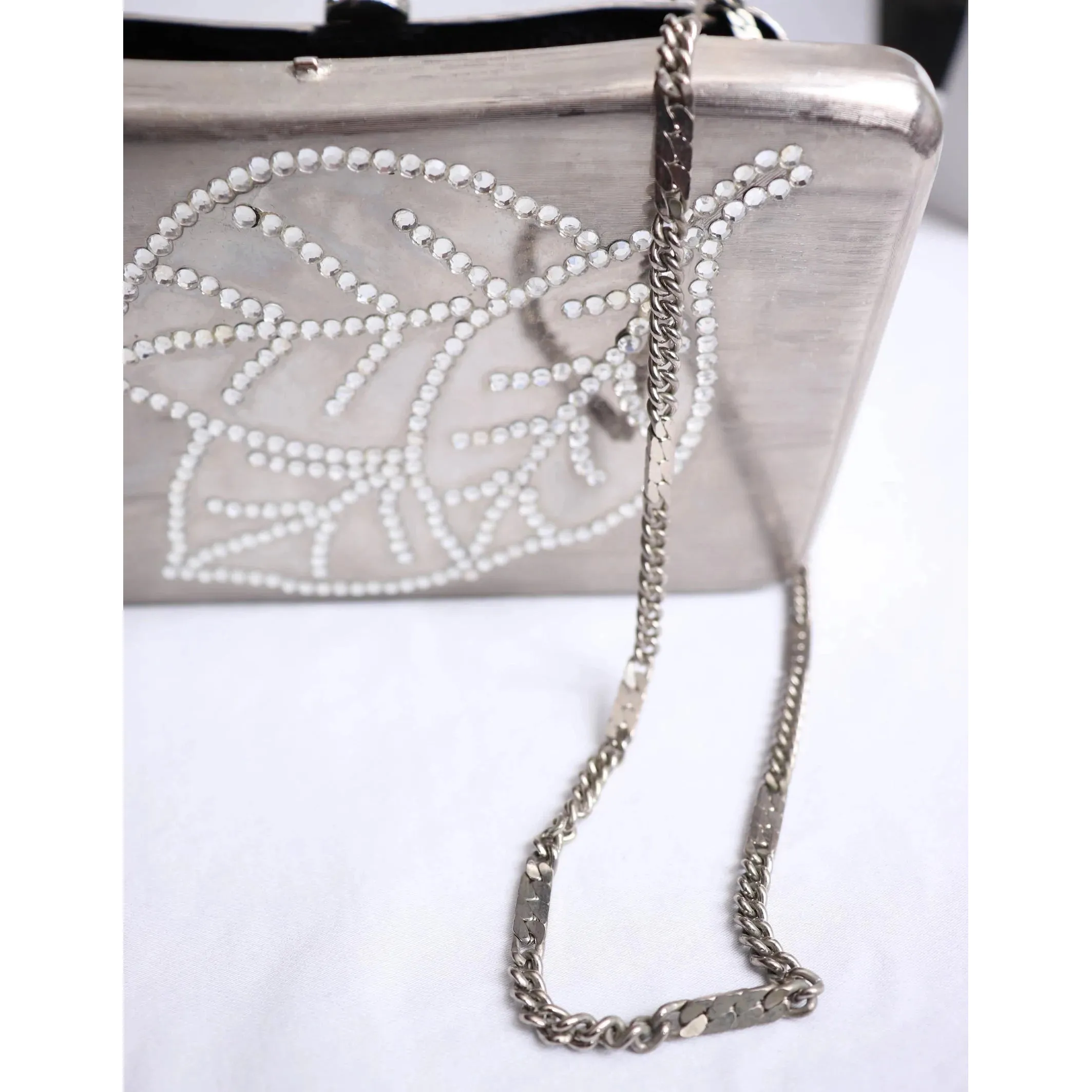 90's Brushed Silver and Rhinestone Handbag