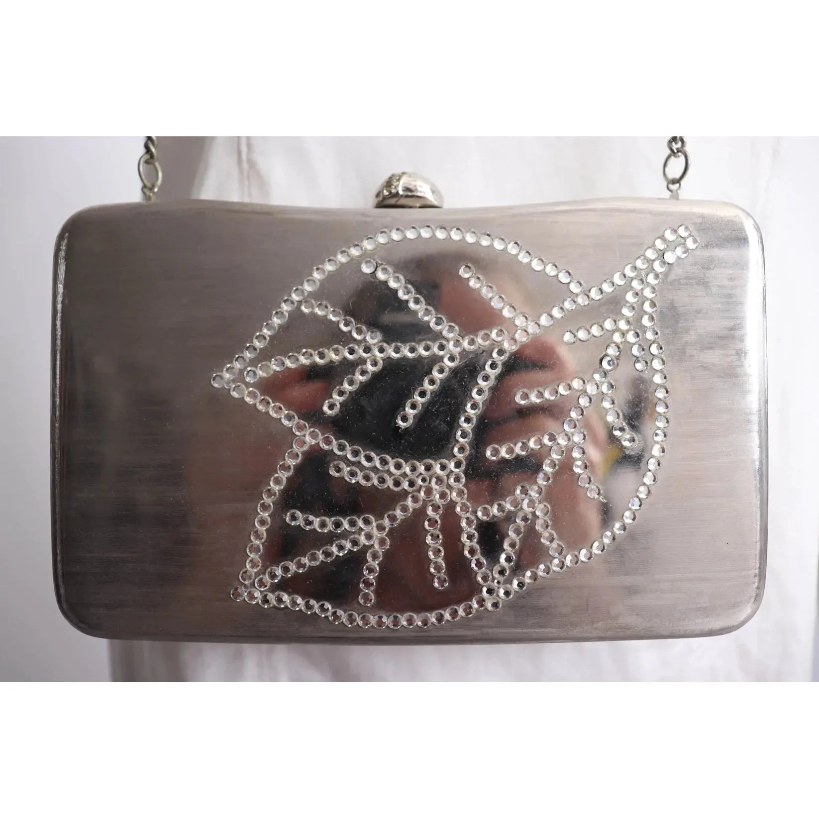 90's Brushed Silver and Rhinestone Handbag