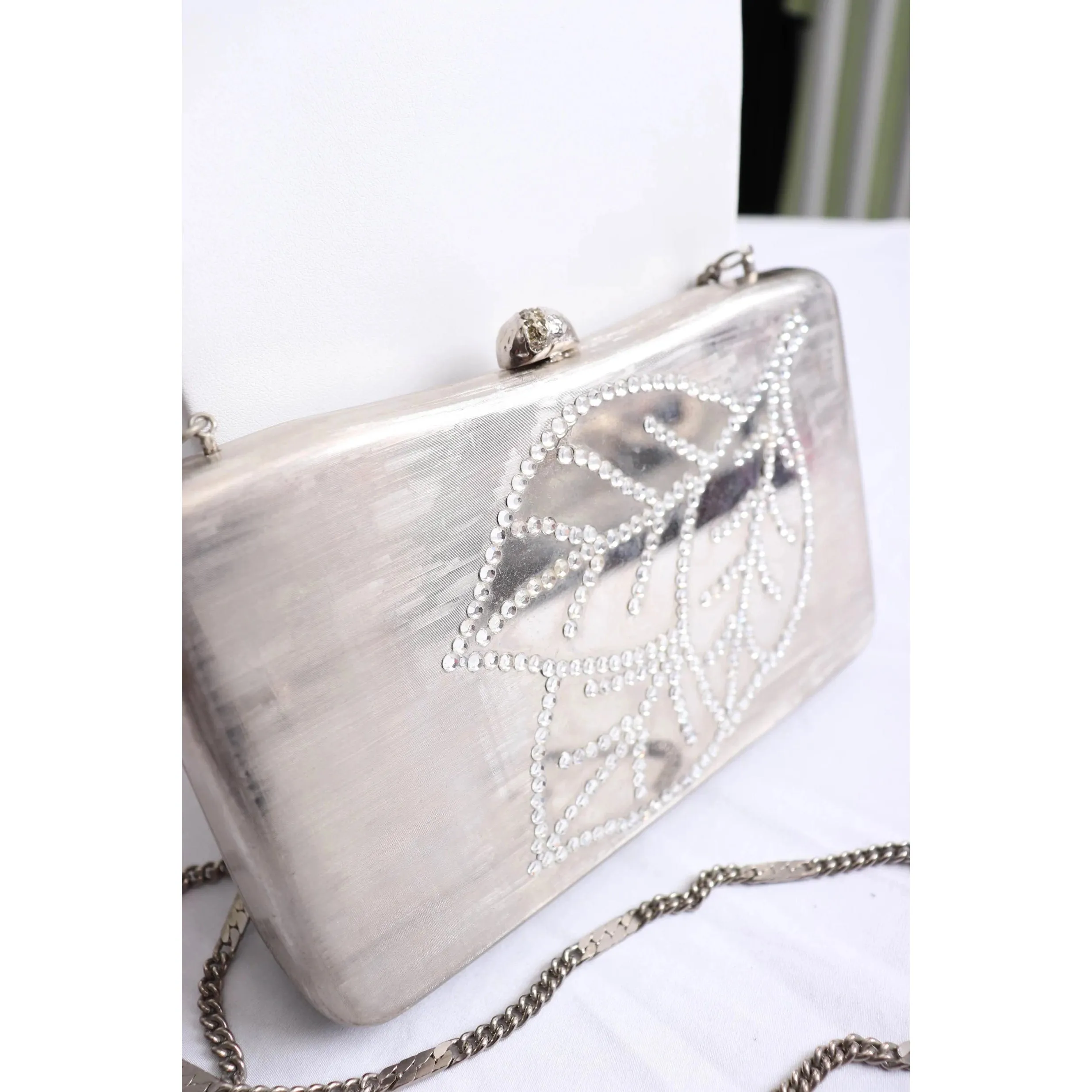 90's Brushed Silver and Rhinestone Handbag