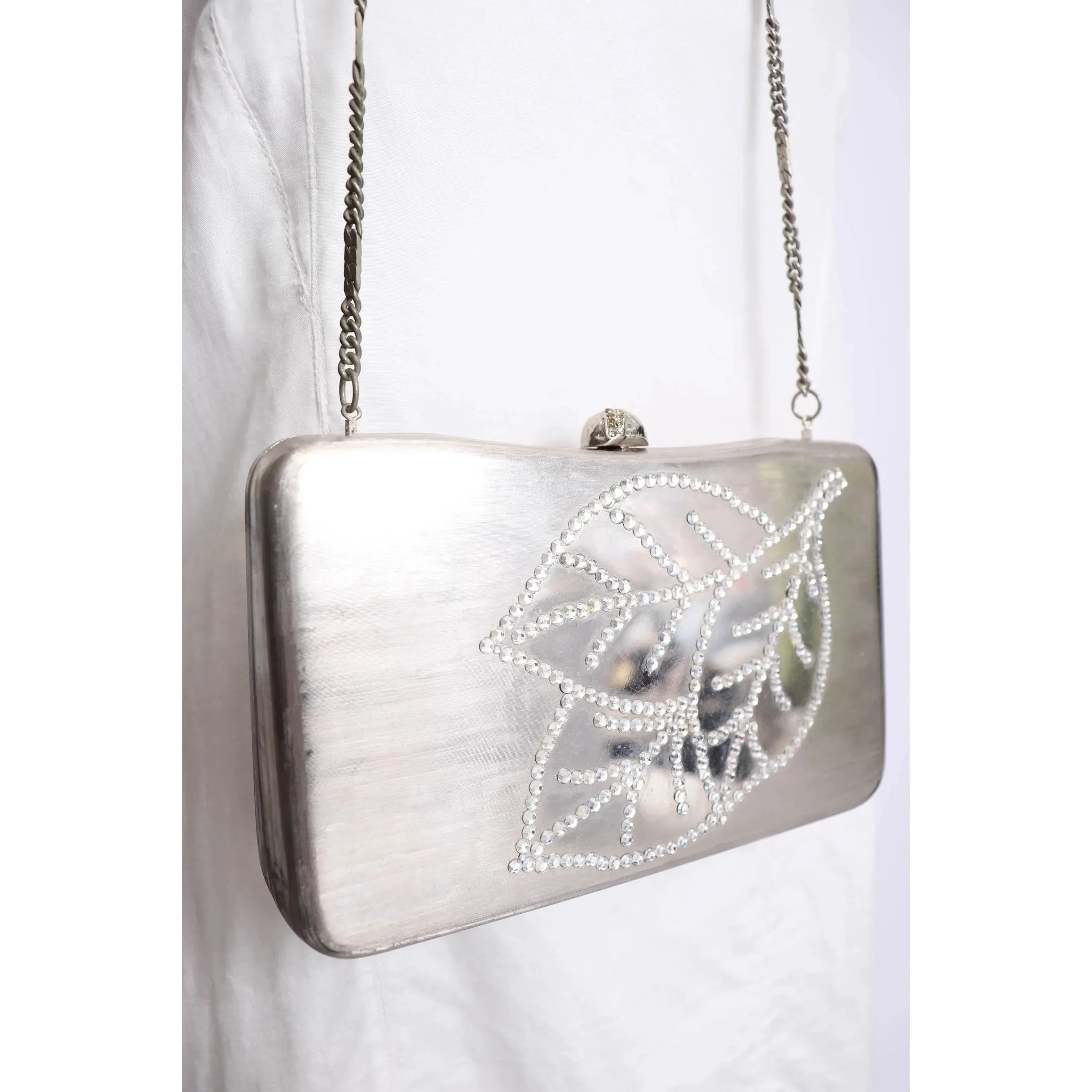 90's Brushed Silver and Rhinestone Handbag