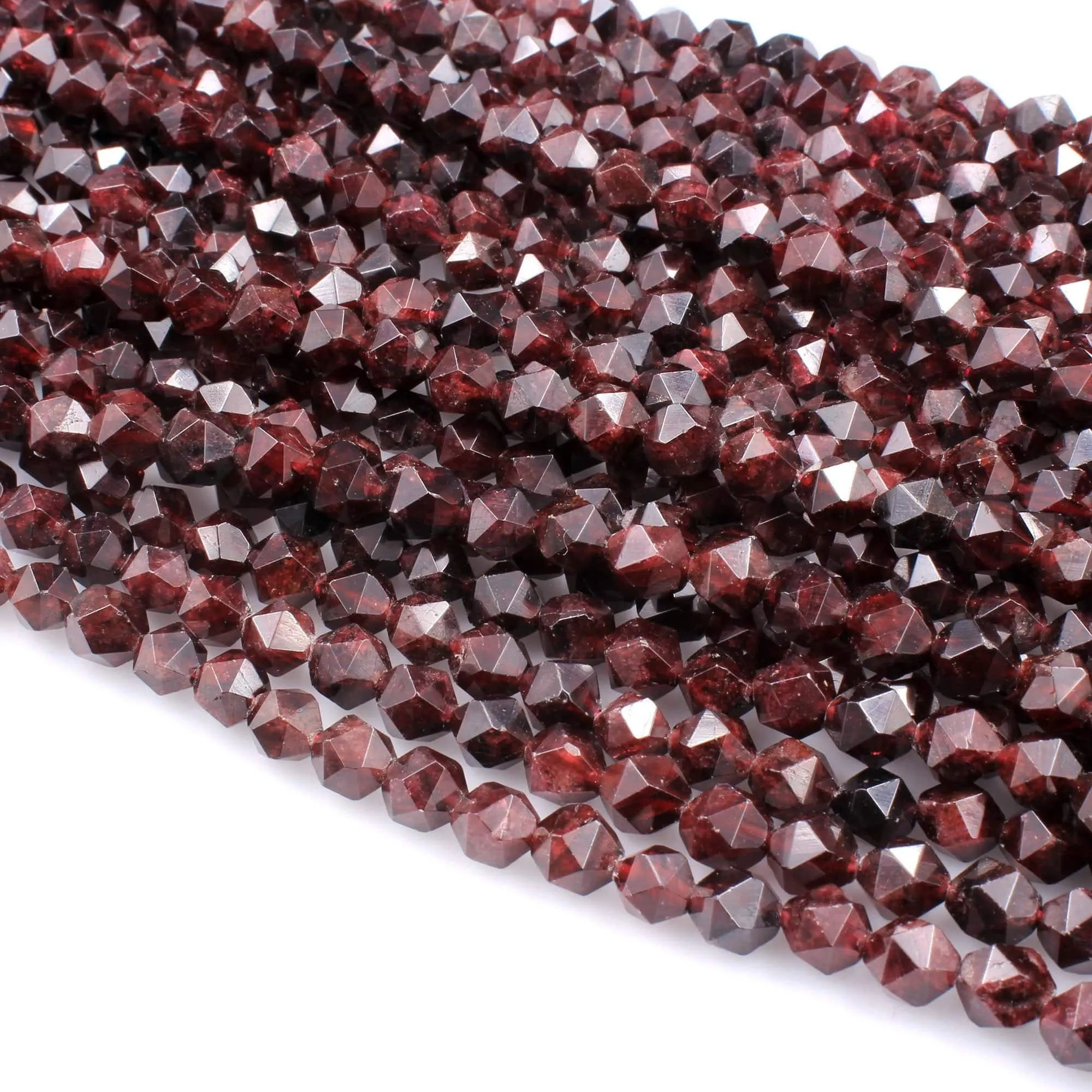 AA Natural Red Garnet Gemstone Beads Faceted 6mm 8mm 10mm 12mm Round Star Cut High Quality Laser Diamond Cut Gemstone 16" Strand