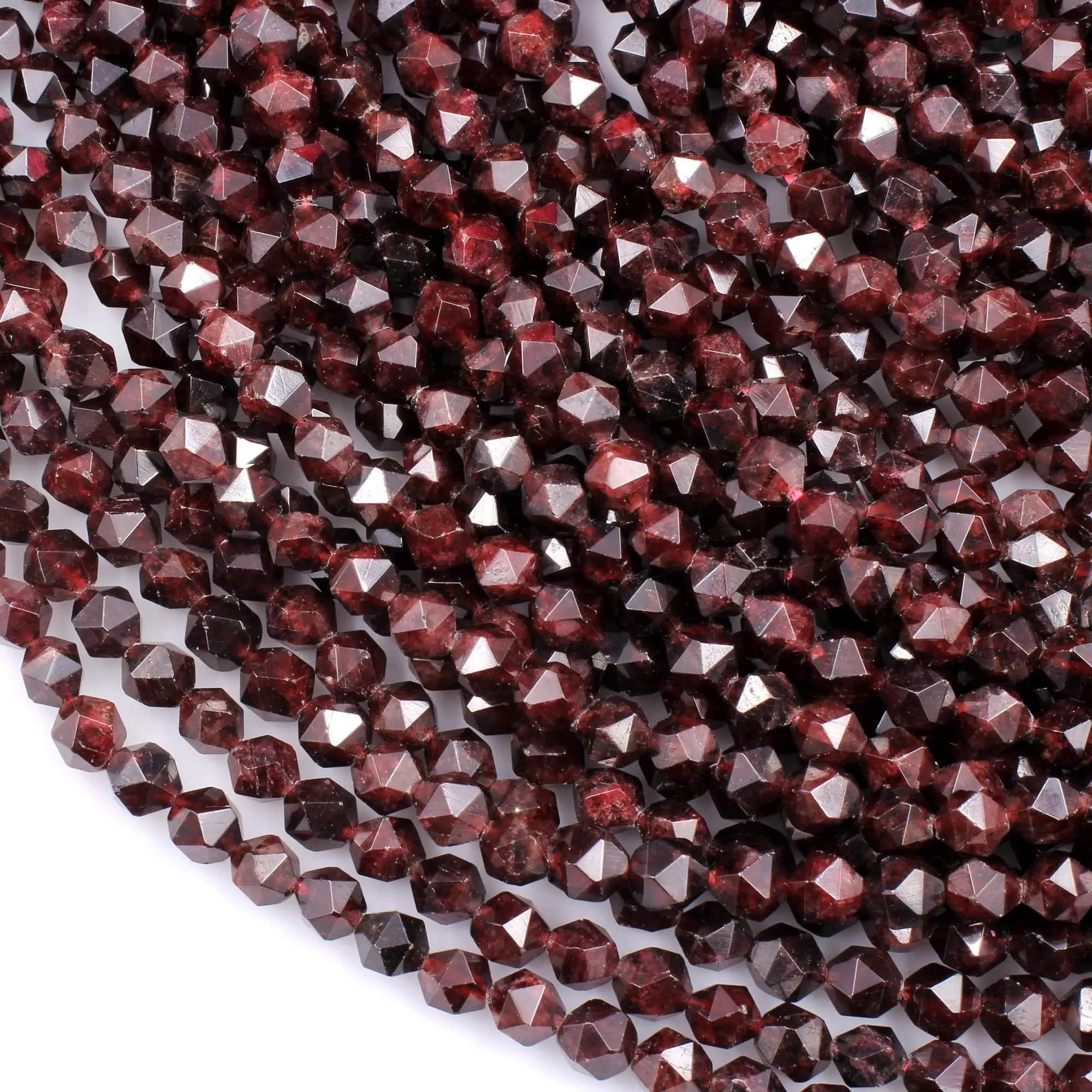 AA Natural Red Garnet Gemstone Beads Faceted 6mm 8mm 10mm 12mm Round Star Cut High Quality Laser Diamond Cut Gemstone 16" Strand