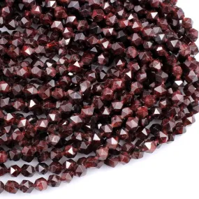 AA Natural Red Garnet Gemstone Beads Faceted 6mm 8mm 10mm 12mm Round Star Cut High Quality Laser Diamond Cut Gemstone 16" Strand