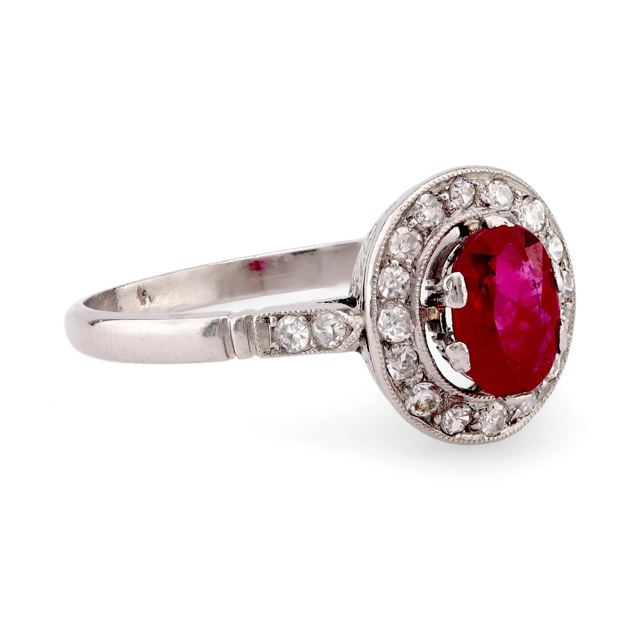 Art Deco Inspired 1.03 Carat Ruby Diamond Platinum Cluster Ring