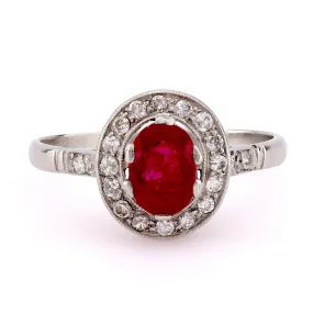 Art Deco Inspired 1.03 Carat Ruby Diamond Platinum Cluster Ring