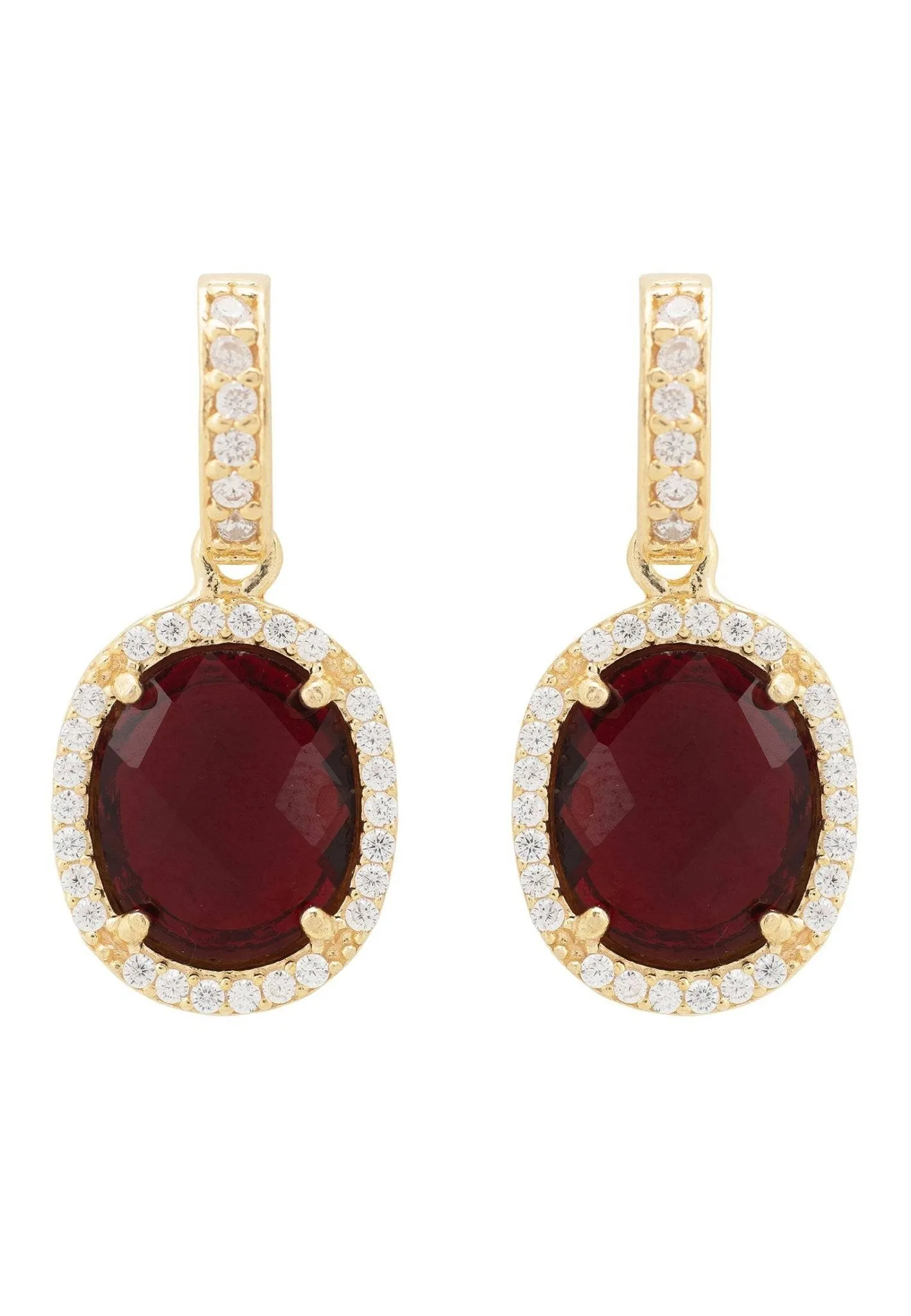 Beatrice Oval Gemstone Drop Earrings Gold Garnet