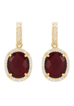 Beatrice Oval Gemstone Drop Earrings Gold Garnet