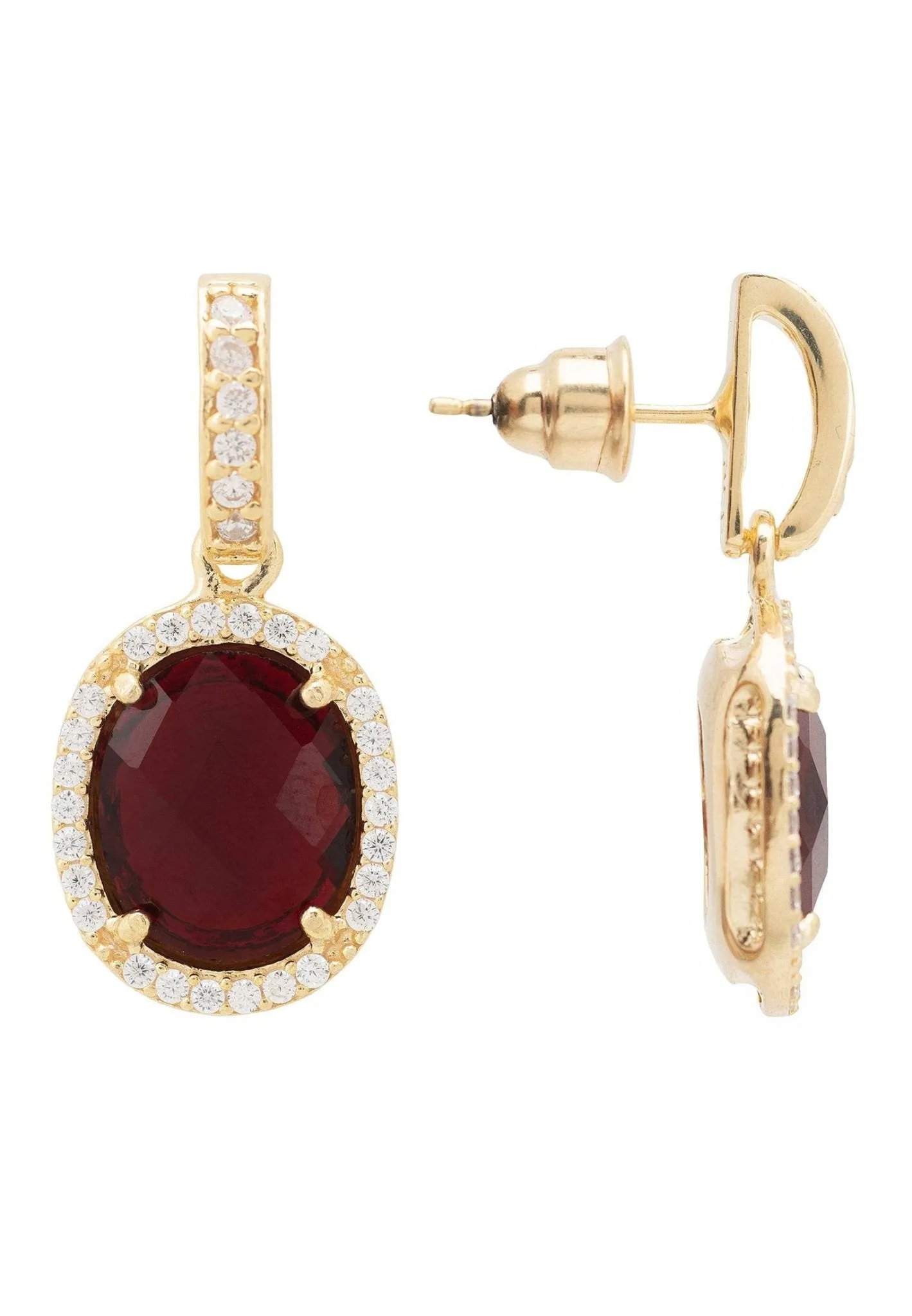 Beatrice Oval Gemstone Drop Earrings Gold Garnet