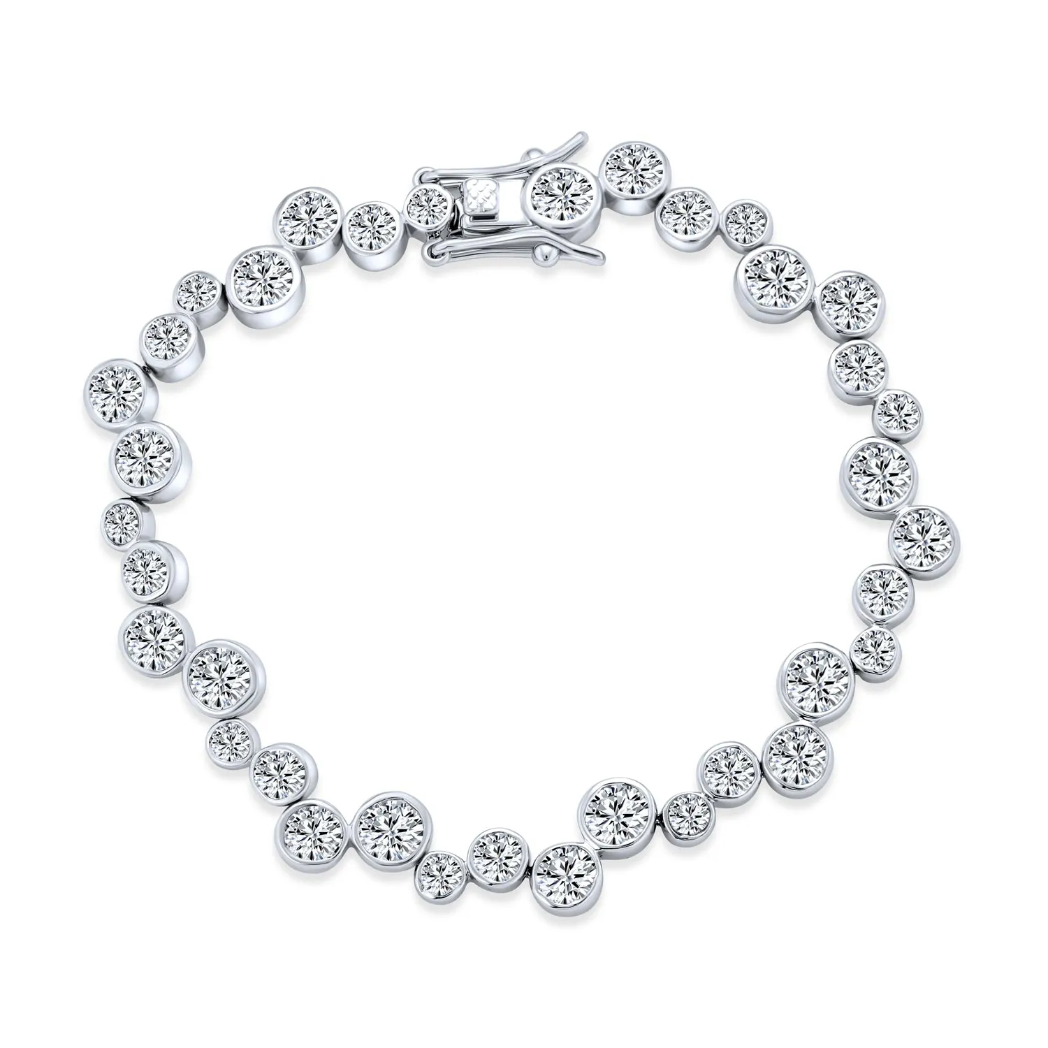 Bridal Staggered Bubble Zig Zag CZ Tennis Bracelet Silver Plated 7-7.5