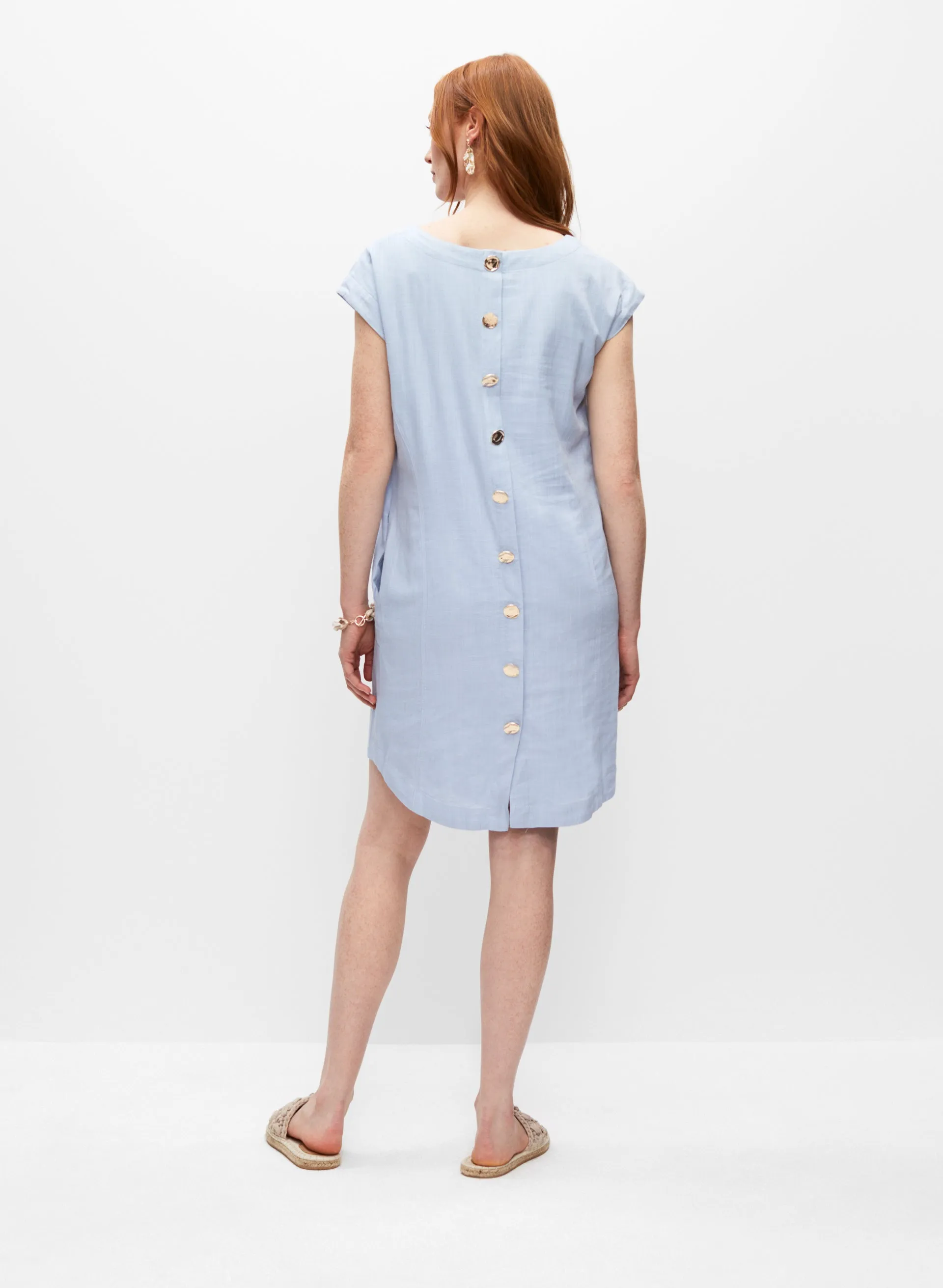 Button Back Linen Blend Dress