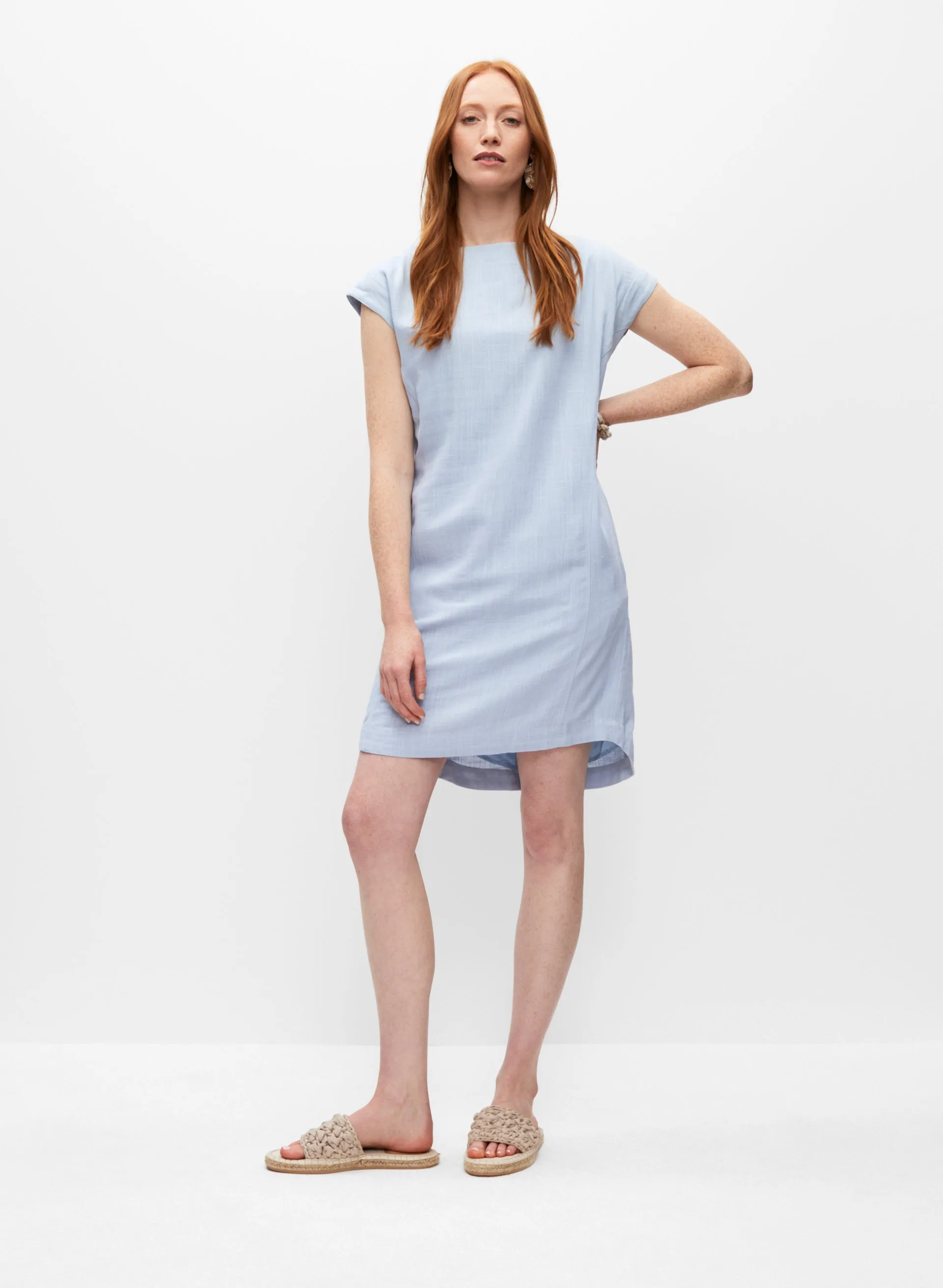 Button Back Linen Blend Dress