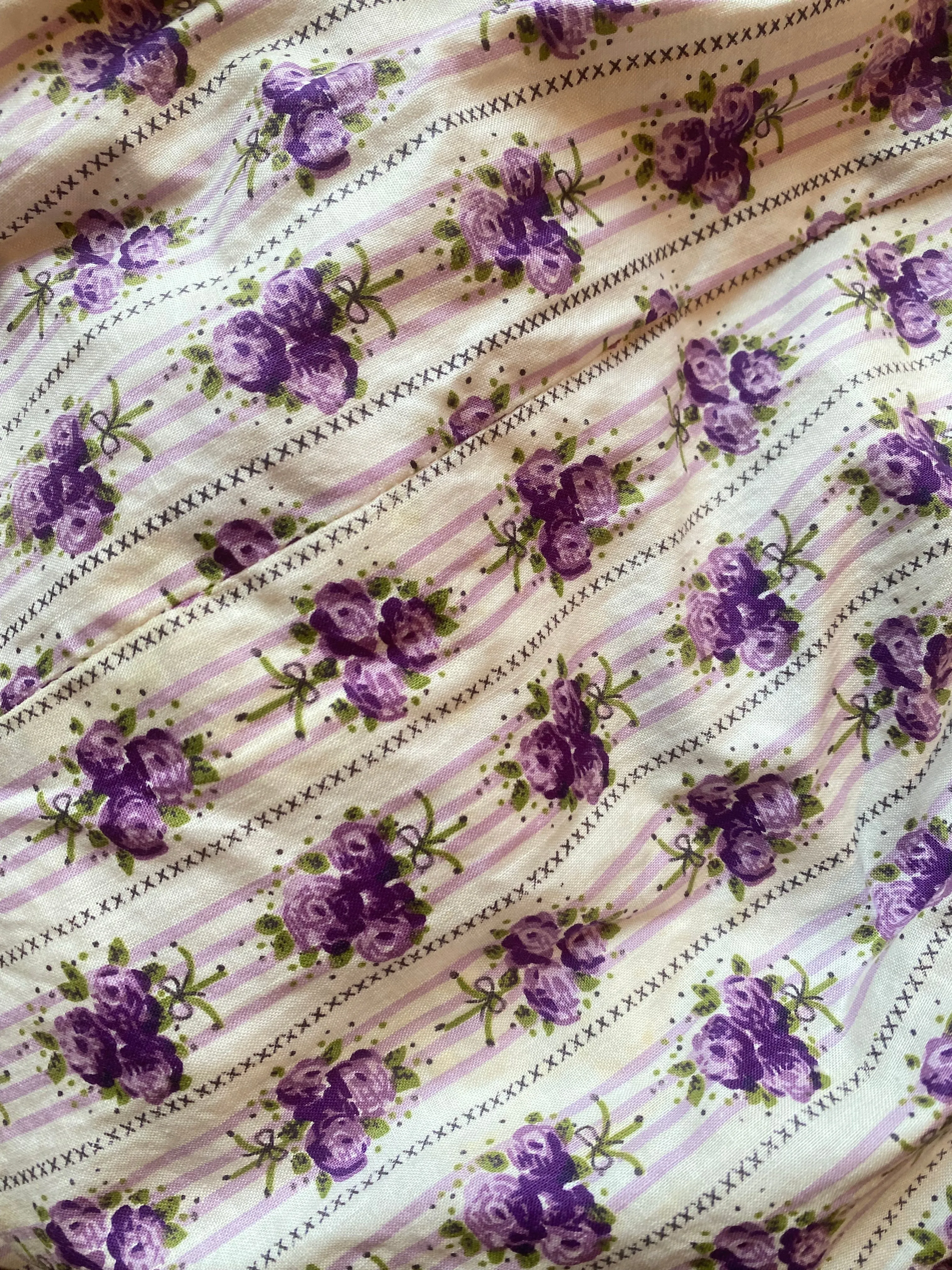 Charming 1950's Romantic Violet Rose Print Cotton Sundress By Teena Paige / Sz S