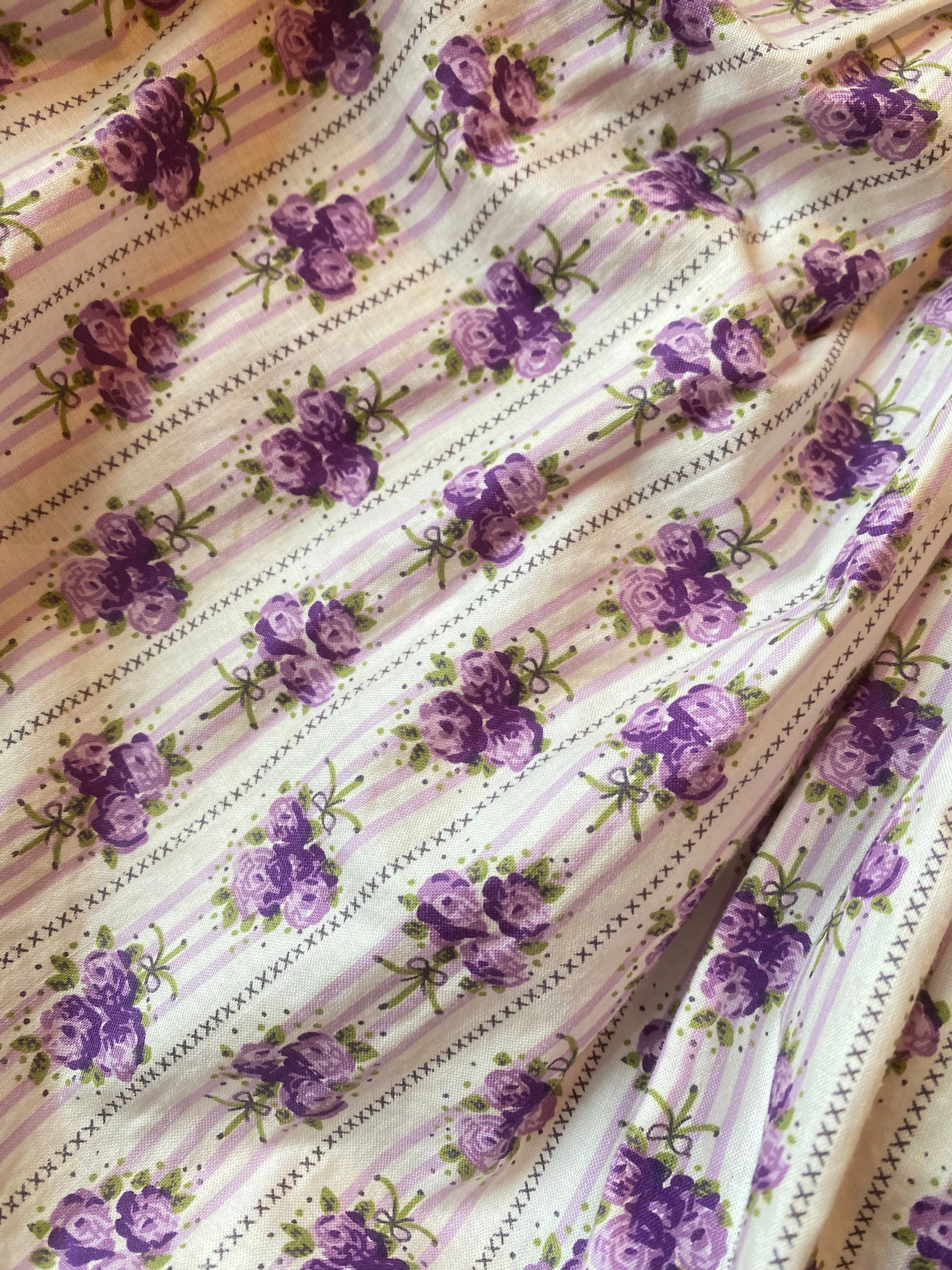 Charming 1950's Romantic Violet Rose Print Cotton Sundress By Teena Paige / Sz S