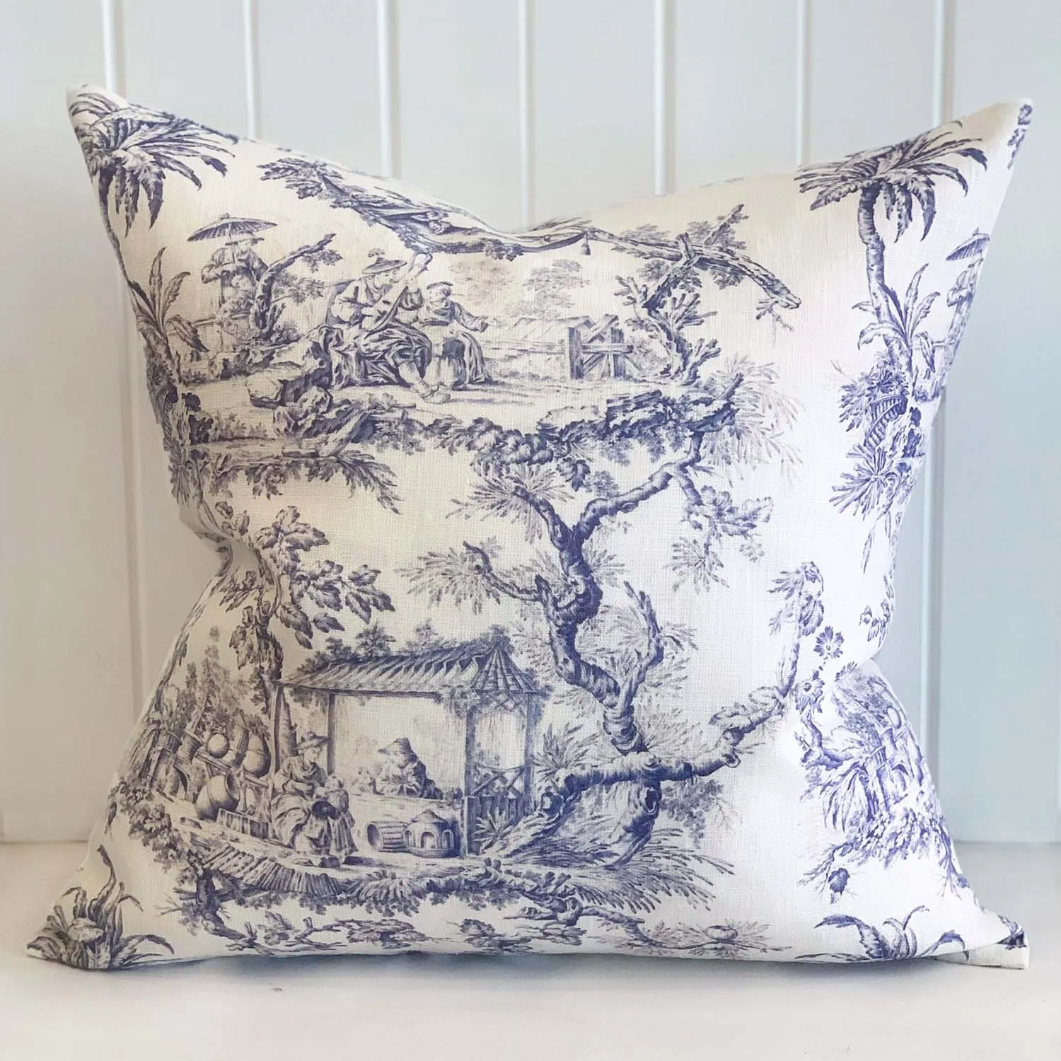 Chinoiserie blue Linen Cushion Cover