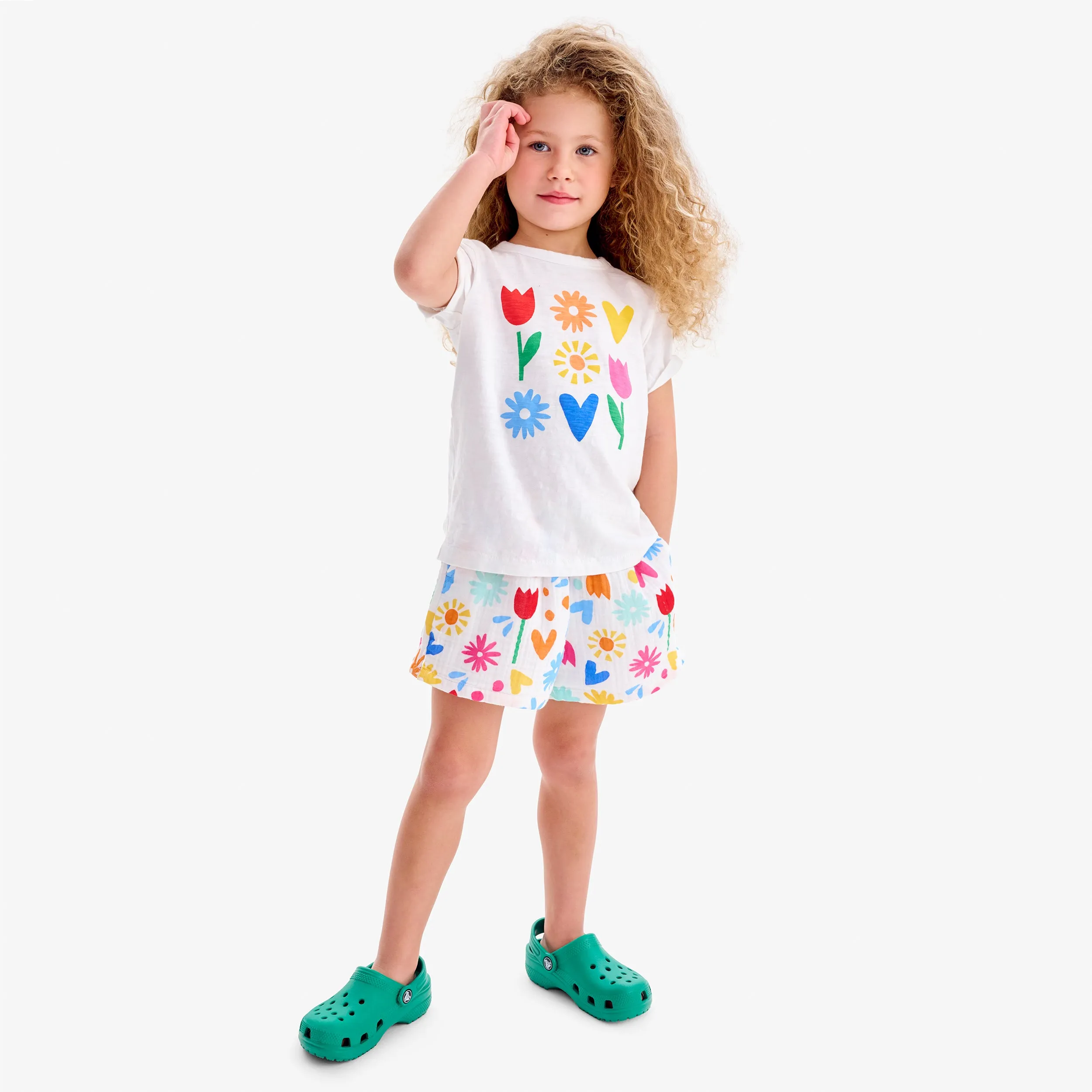 Clearance cotton gauze beach short in rainbow garden party