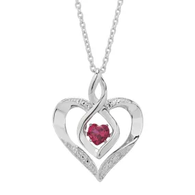 Created Ruby Heart Necklace in Sterling Silver with Diamonds