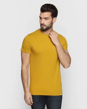 Crew Neck Ochre Yellow Solid T-Shirt - Sheath