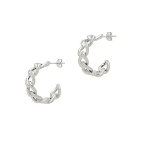 Curb Chain Hoop Earrings - Silver