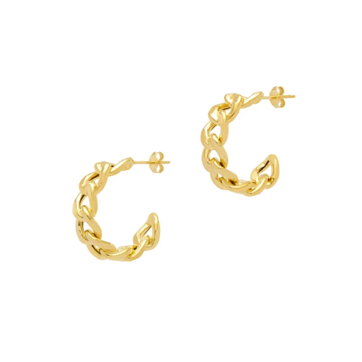 Curb Chain Hoop Earrings - Silver