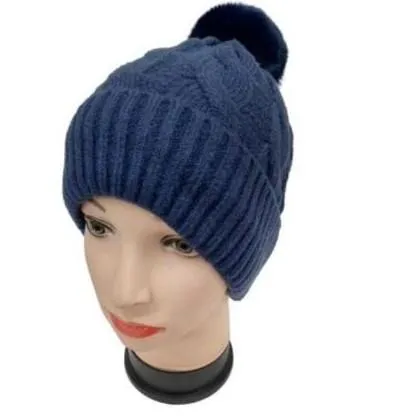 Furry Lined Hats With Pompom Beanie Women's Cable Design Hats