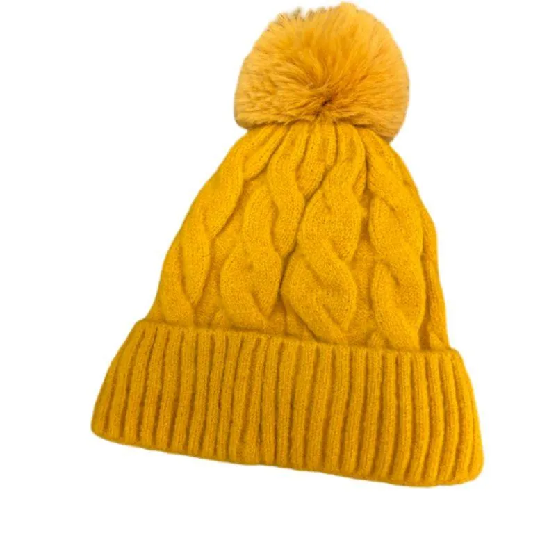 Furry Lined Hats With Pompom Beanie Women's Cable Design Hats