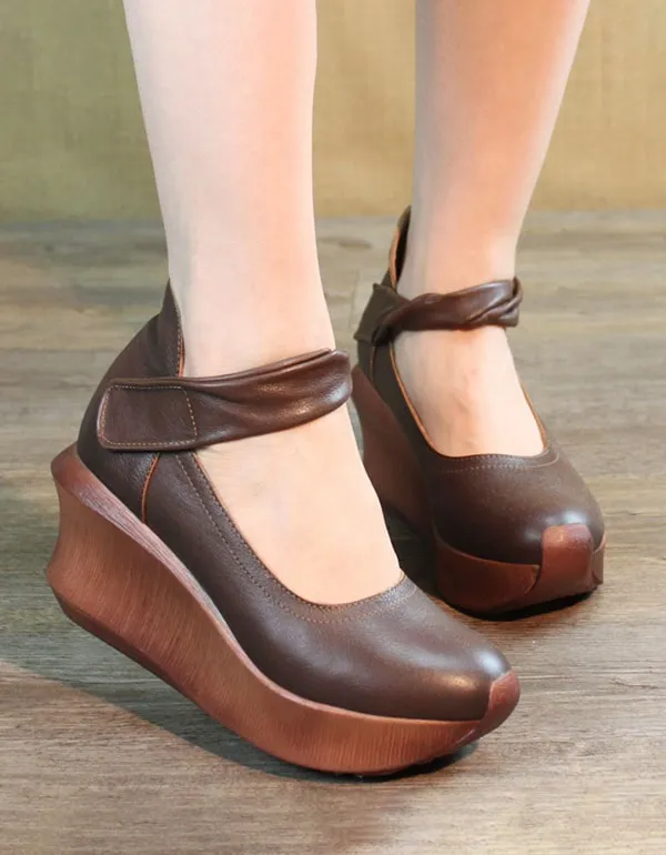 Handmade Elegant Ankle Strap Wedge Sandals