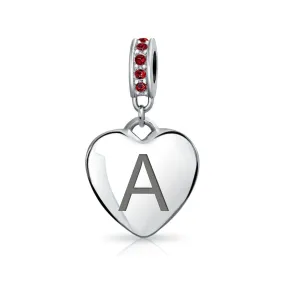 Heart Dangle Bead Charm Crystal Red Birth July .925 Sterling Silver