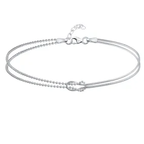 Infinity Love Knot Anklet Beaded Ball & Snake Chain Sterling Silver