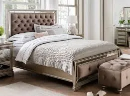 Jessica 6 ft bed in taupe velvet with tufted headboard . Super King for Master Suite ex showroom