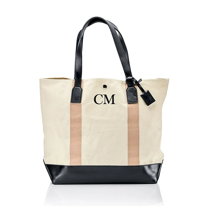 Personalised Striped Canvas Tote Bag - Nude