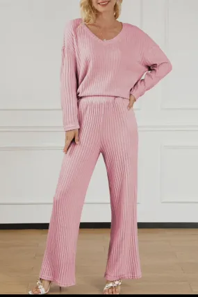 Sets- Pink 2 Piece Ribbed Knit