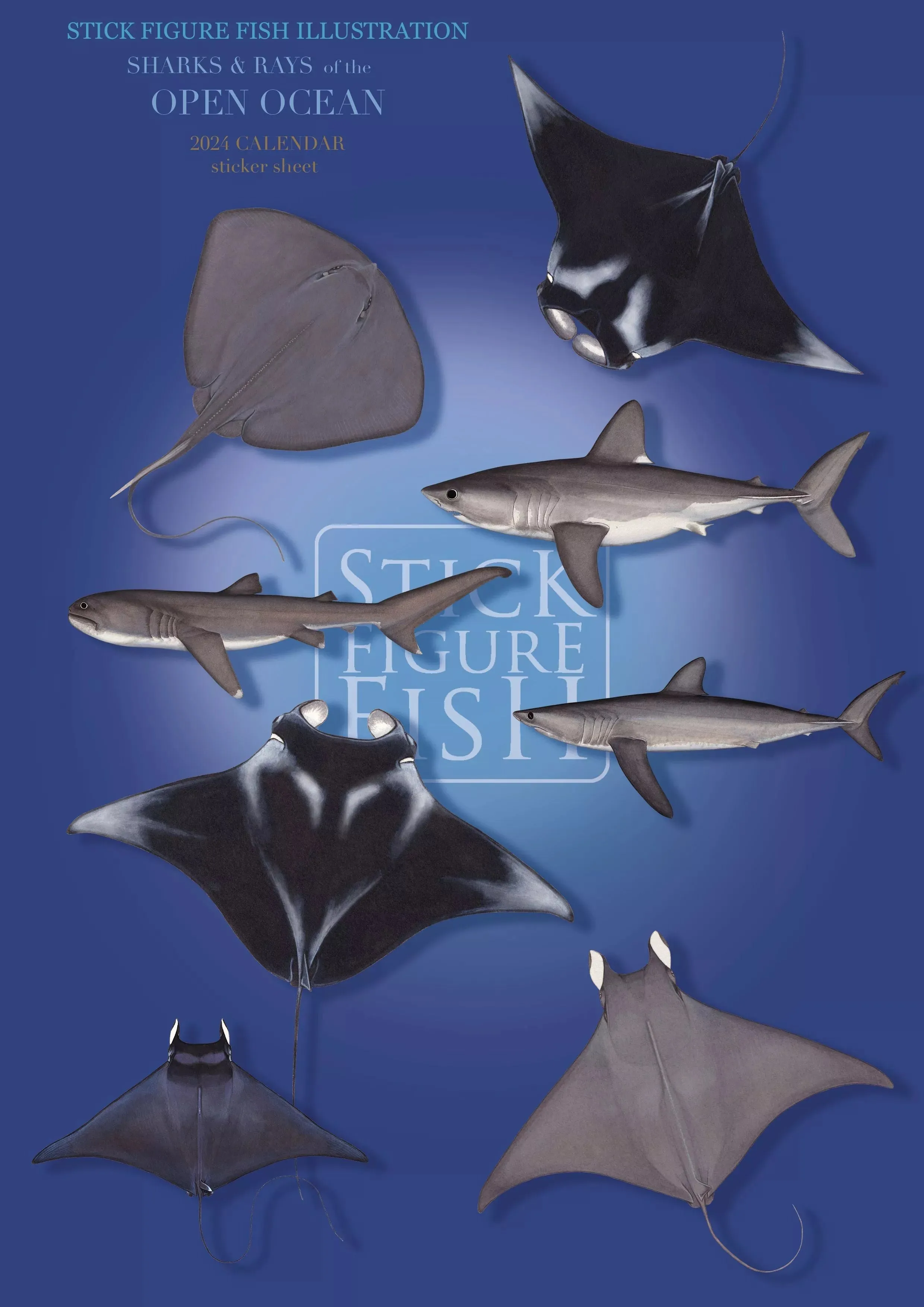 Sharks and Rays of the Open Ocean Sticker Sheet