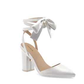 The D'Orsay - White Satin Bow   Block Heel Kit 4 White