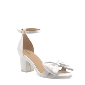 The Pashionista - White Satin Bow   Block Heel Kit 3 White