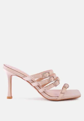 Times Up Diamante Buckle Mid Heel Sandals By Ruw