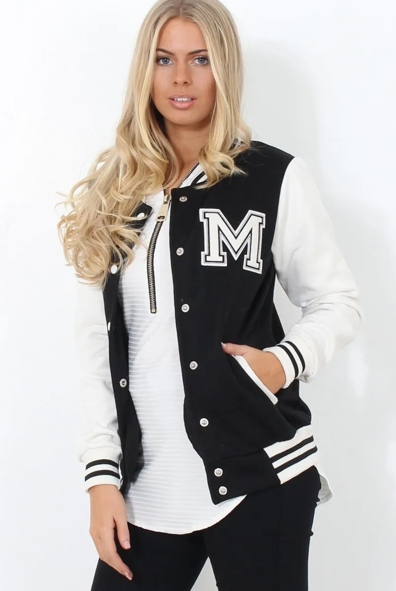 Tomo White And Black Baseball Jacket